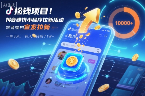 捡钱项目！抖音賺钱小程序拉新活动，抖音端内宣发拉新，一单3米，有人半个月搞了1W+-网创猫