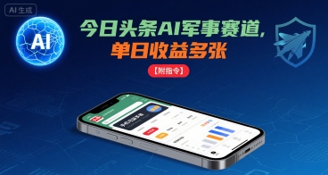 今日头条AI军事赛道，单日收益多张 ，手机可做【附指令】-网创猫