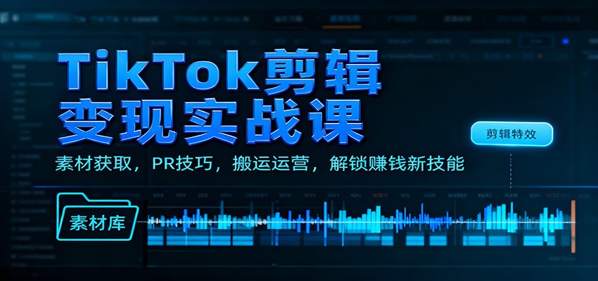 TikTok剪辑变现实战课：素材获取，PR技巧，搬运运营，解锁赚钱新技能-网创猫