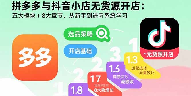 拼多多与抖音小店无货源开店:五大模块+8大章节,从新手到进阶系统学习-网创猫