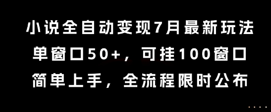 小说全自动变现7月玩法，单窗口50+，可挂100窗口，简单上手，全流程限时公布-网创猫