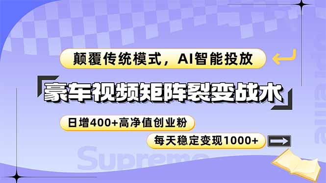 豪车视频矩阵裂变战术，颠覆传统模式，AI智能投放，日增400+高净值创业…-网创猫