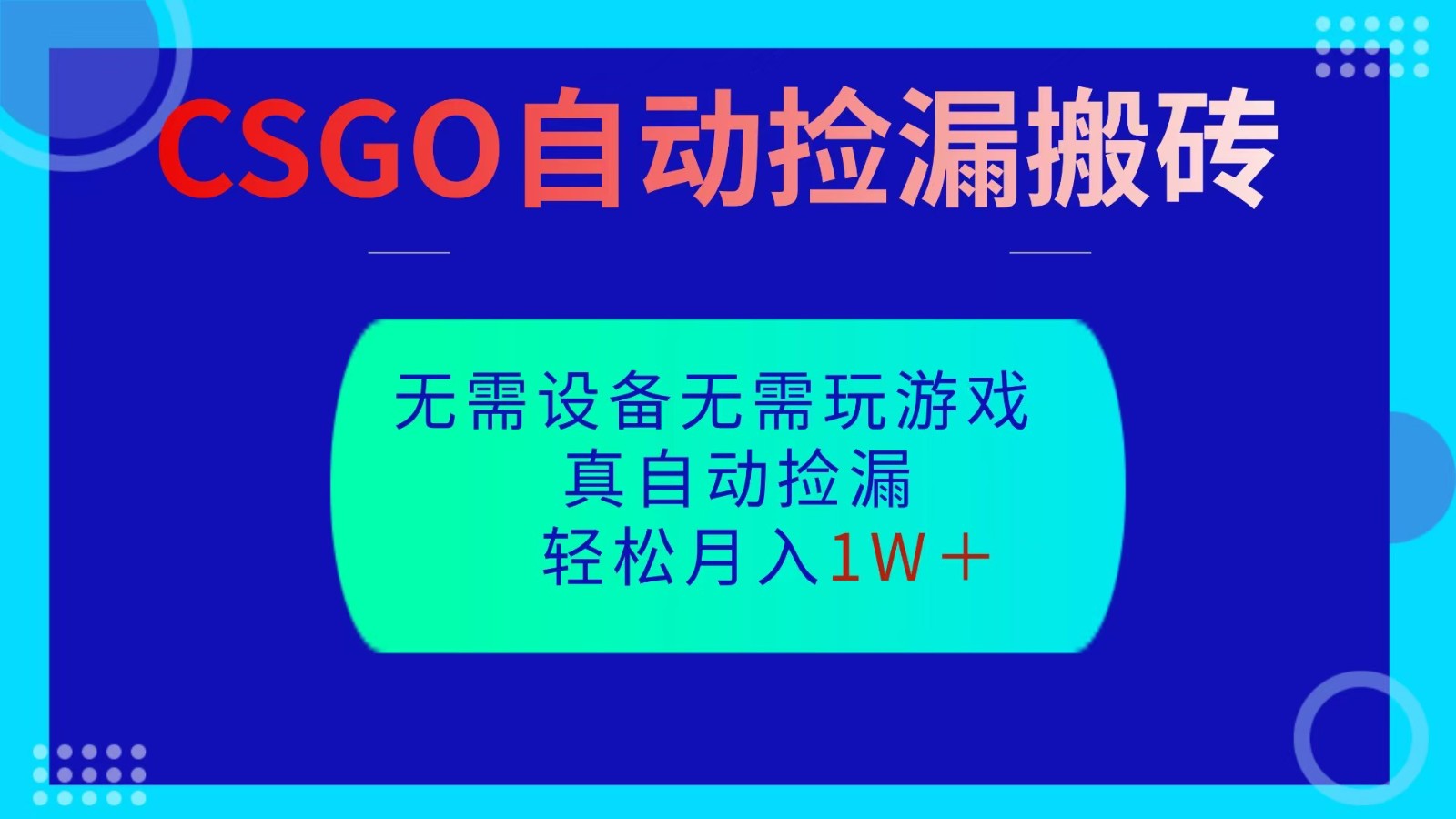 CSGO自动捡漏搬砖，当天操作当天见结果，无需了解游戏，包教包会包落地-网创猫