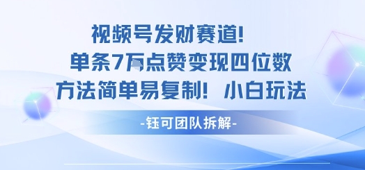 视频号发财赛道单条7W点赞变现四位数方法简单易复制小白玩法-网创猫