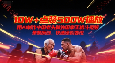10W+点赞500W播放，用AI制作中国老头和外国拳王格斗视频，条条原创，快速涨粉变现-网创猫
