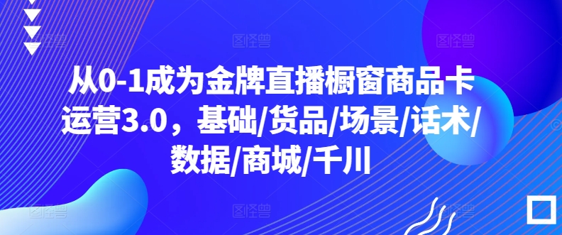 从0-1成为金牌直播橱窗商品卡运营3.0，基础/货品/场景/话术/数据/商城/千川-网创猫