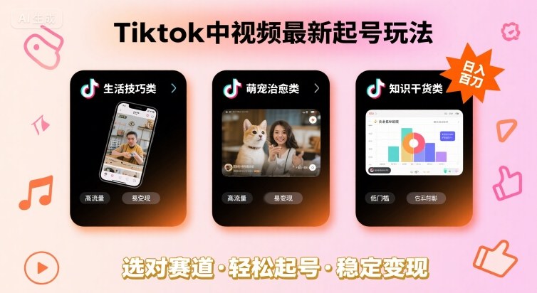 Tiktok中视频最新起号玩法，想要日入百刀，做好这几个赛道就可以了-网创猫