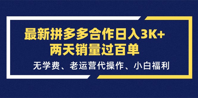 （11288期）最新拼多多合作日入3K+两天销量过百单，无学费、老运营代操作、小白福利-网创猫