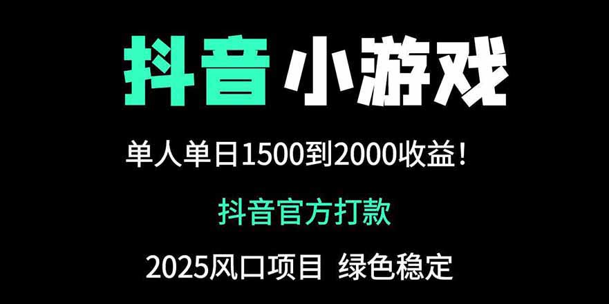抖音官方小游戏2025全网最新玩法，暴利赚钱项目，单机日入2000+-网创猫
