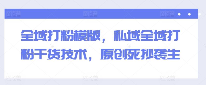 全域打粉模版，私域全域打粉干货技术，原创死抄袭生-网创猫