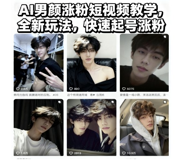 AI男颜涨粉短视频教学，全新玩法，快速起号涨粉-网创猫