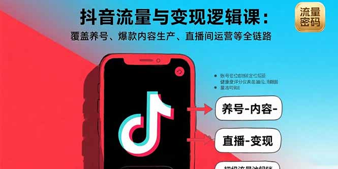 抖音流量与变现逻辑课：覆盖养号、爆款内容生产、直播间运营等全链路-网创猫
