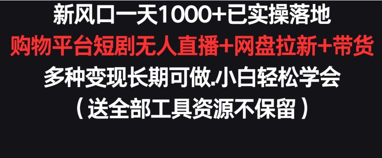 新风口一天1000+已实操落地购物平台短剧无人直播+网盘拉新+带货多种变现长期可做-网创猫