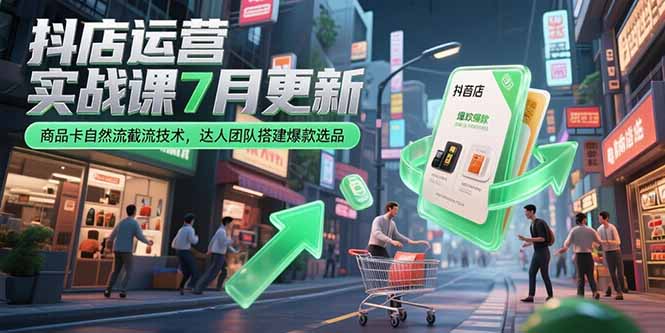 抖店运营实战课7月更新，商品卡自然流截流技术，达人团队搭建爆款选品-网创猫