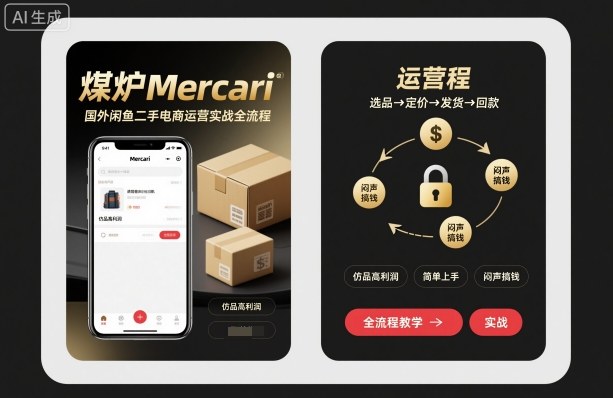 煤炉Mercari国外闲鱼二手电商运营实战全流程，仿品高利润，简单上手，闷声搞钱-网创猫