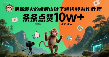 最新爆火的峨眉山猴子短视频制作教程，条条点赞10w+，谁做谁火【教程+提示词】-网创猫