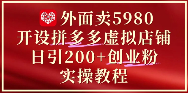 外面卖5980开设拼多多虚拟店铺：单日引流200+创业付费粉实战教程-网创猫