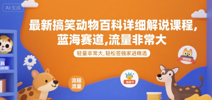 最新搞笑动物百科详细解说课程，蓝海赛道，流量非常大，轻松签独家进精选-网创猫