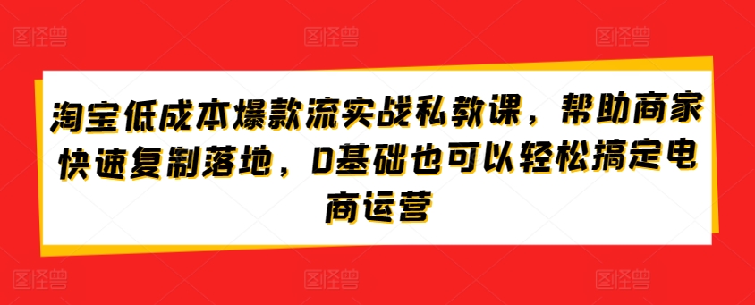 淘宝低成本爆款流实战私教课，帮助商家快速复制落地，0基础也可以轻松搞定电商运营-网创猫