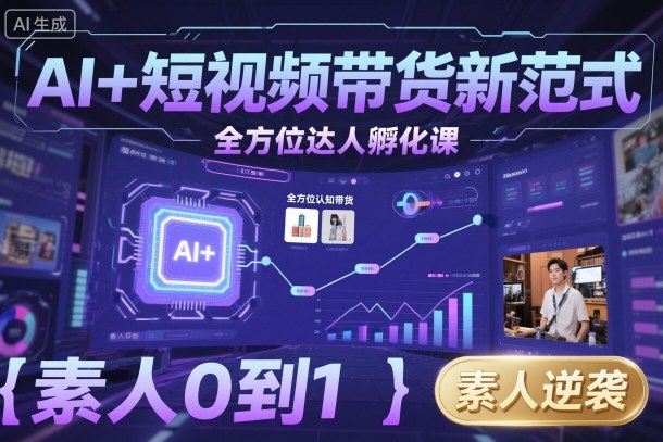 AI+短视频带货新范式全方位达人孵化课，素人也可以从0到1，全方位认知短视频带货-网创猫