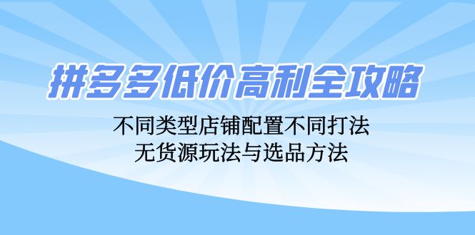 （12897期）拼多多低价高利全攻略：不同类型店铺配置不同打法，无货源玩法与选品方法-网创猫