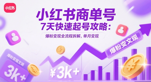 小红书商单号7天快速起号攻略：爆粉变现全流程拆解，单月变现3k+-网创猫