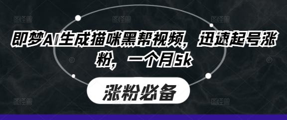 即梦AI生成猫咪黑帮视频，迅速起号涨粉，一个月5k-网创猫