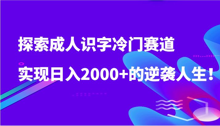 探索成人识字冷门赛道，实现日入2000+的逆袭人生！-网创猫