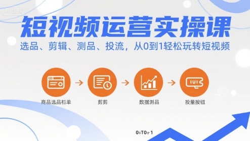 短视频运营实操课，选品、剪辑、测品、投流，从0到1轻松玩转短视频-网创猫