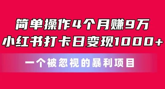 简单操作4个月赚9w，小红书打卡日变现1k，一个被忽视的暴力项目【揭秘】-网创猫