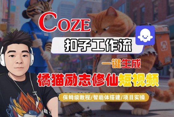 Coze扣子智能体工作流一键生成“橘猫励志修仙“短视频，全流程保姆级教学-网创猫