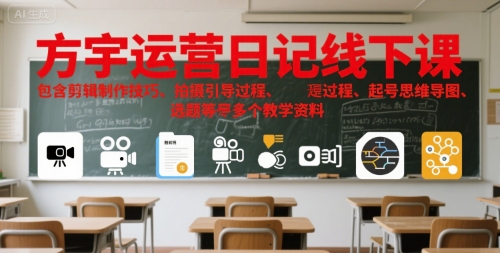 方宇运营日记线下课，包含剪辑制作技巧、拍摄引导过程、起号思维导图、选题等多个教学资料-网创猫