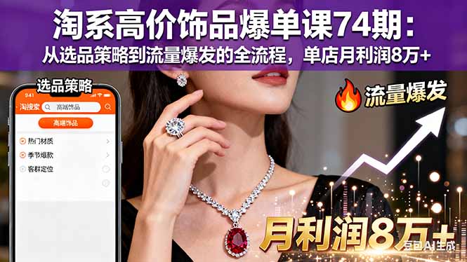 淘系高价饰品爆单课74期：从选品策略到流量爆发的全流程，单店月利润8万+-网创猫