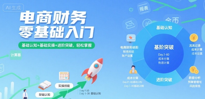 电商财务零基础入门，基础认知+基础实操+进阶突破，轻松掌握-网创猫