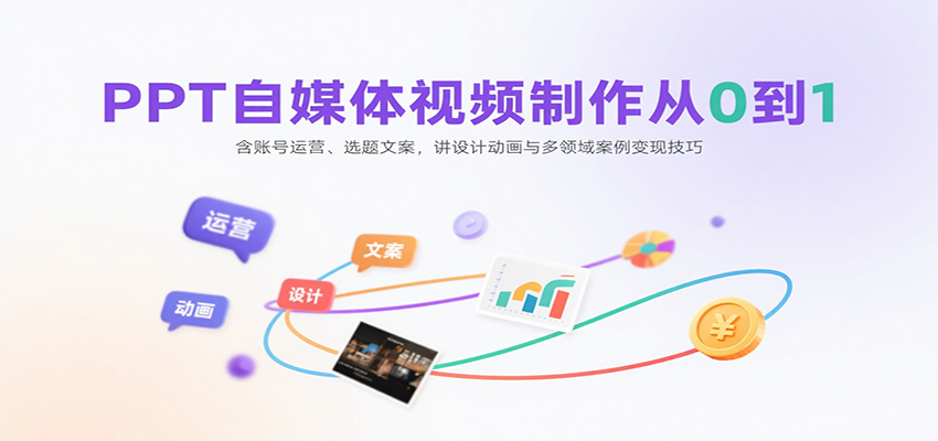 PPT自媒体视频制作从0到1：含账号运营、选题文案，讲设计动画与多领域案例变现技巧-网创猫