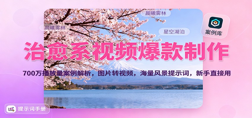 治愈系视频爆款制作，700万播放量案例解析，图片转视频，海量风景提示词，新手直接用-网创猫