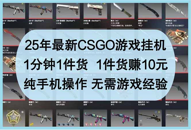 25年最新CSGO游戏挂机，1分钟1件货，1件货赚10元 纯手机操作 无需游戏经验-网创猫