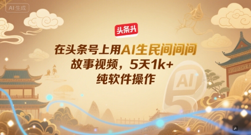 在头条号上用AI生民间故事视频，5天1k+，纯软件操作-网创猫