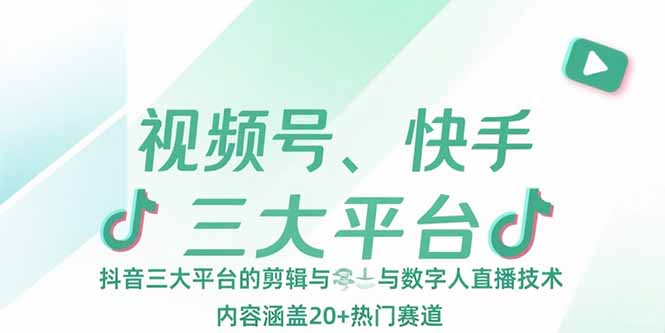 视频号、快手、抖音三大平台的剪辑与数字人直播技术，内容涵盖20+热门赛道-网创猫