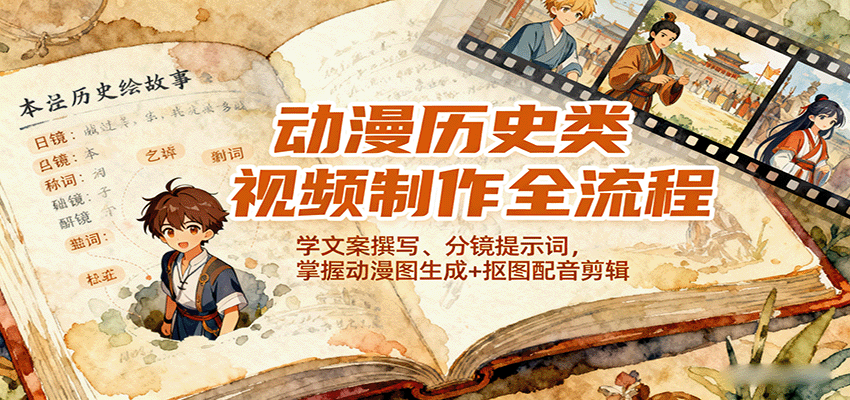 动漫历史类视频制作全流程,学文案撰写、分镜提示词,掌握动漫图生成+抠图配音剪辑-网创猫