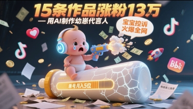 用AI制作幼崽代言人，宝宝的控诉火爆全网，15条作品涨粉13W，单号月入5位数实操教程-网创猫