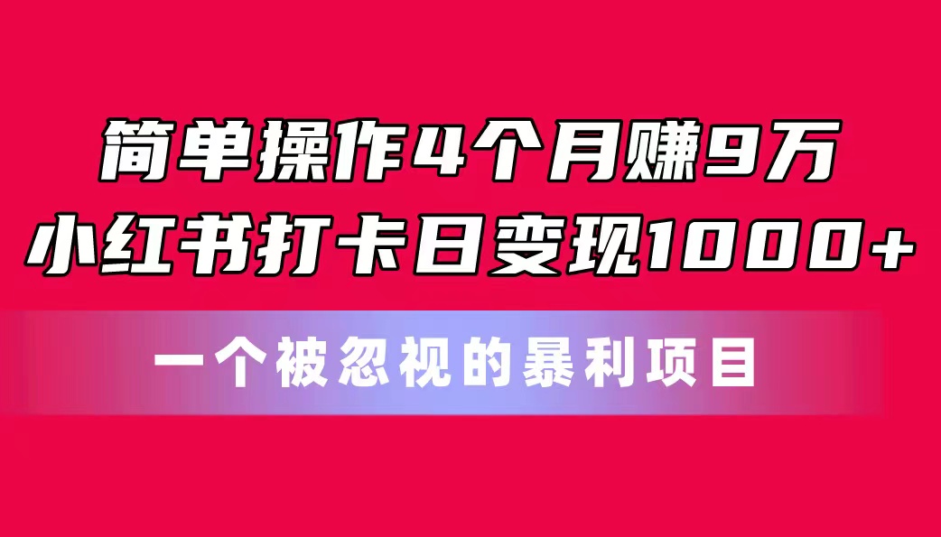（11048期）简单操作4个月赚9万！小红书打卡日变现1000+！一个被忽视的暴力项目-网创猫