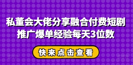 私董会大佬分享融合付费短剧推广爆单经验每天3位数-网创猫