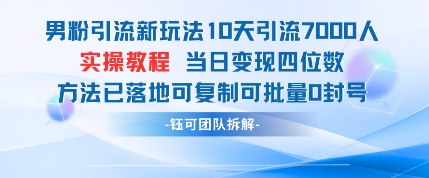 男粉引流新玩法10天引流7000人当日变现四位数可复制可批量0封号-网创猫