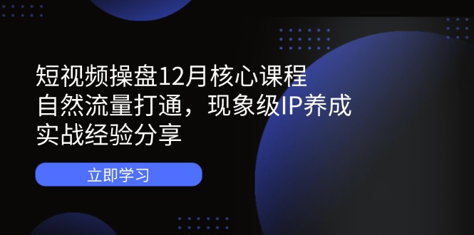 短视频操盘12月核心课程：自然流量打通，现象级IP养成，实战经验分享-网创猫
