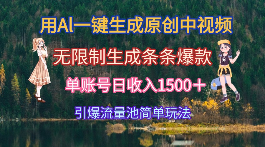 用Al一键生成原创中视频，无限制生成条条爆款，单账号日收入1500＋引爆…-网创猫