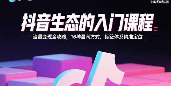 抖音生态的入门课程：流量变现全攻略，16种盈利方式，标签体系精准定位-网创猫