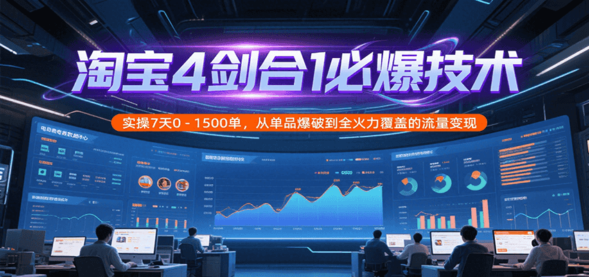 淘宝4剑合1必爆技术，实操7天0-1500单，从单品爆破到全火力覆盖的流量变现-网创猫