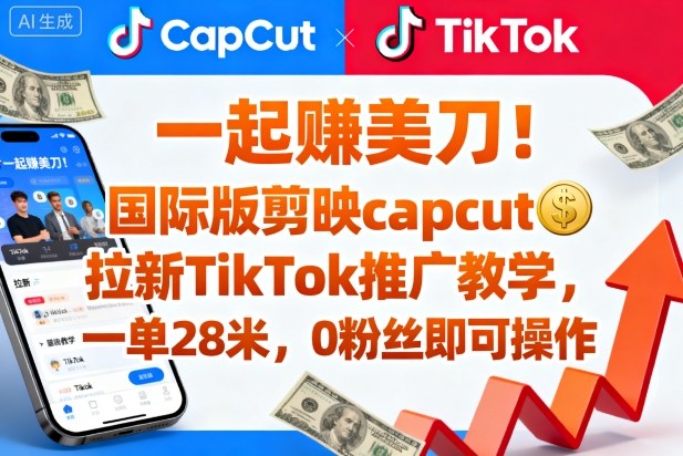 一起賺美刀！国际版剪映capcut拉新TikTok推广教学，一单28米，0粉丝即可操作（附推广入口和教学）-网创猫