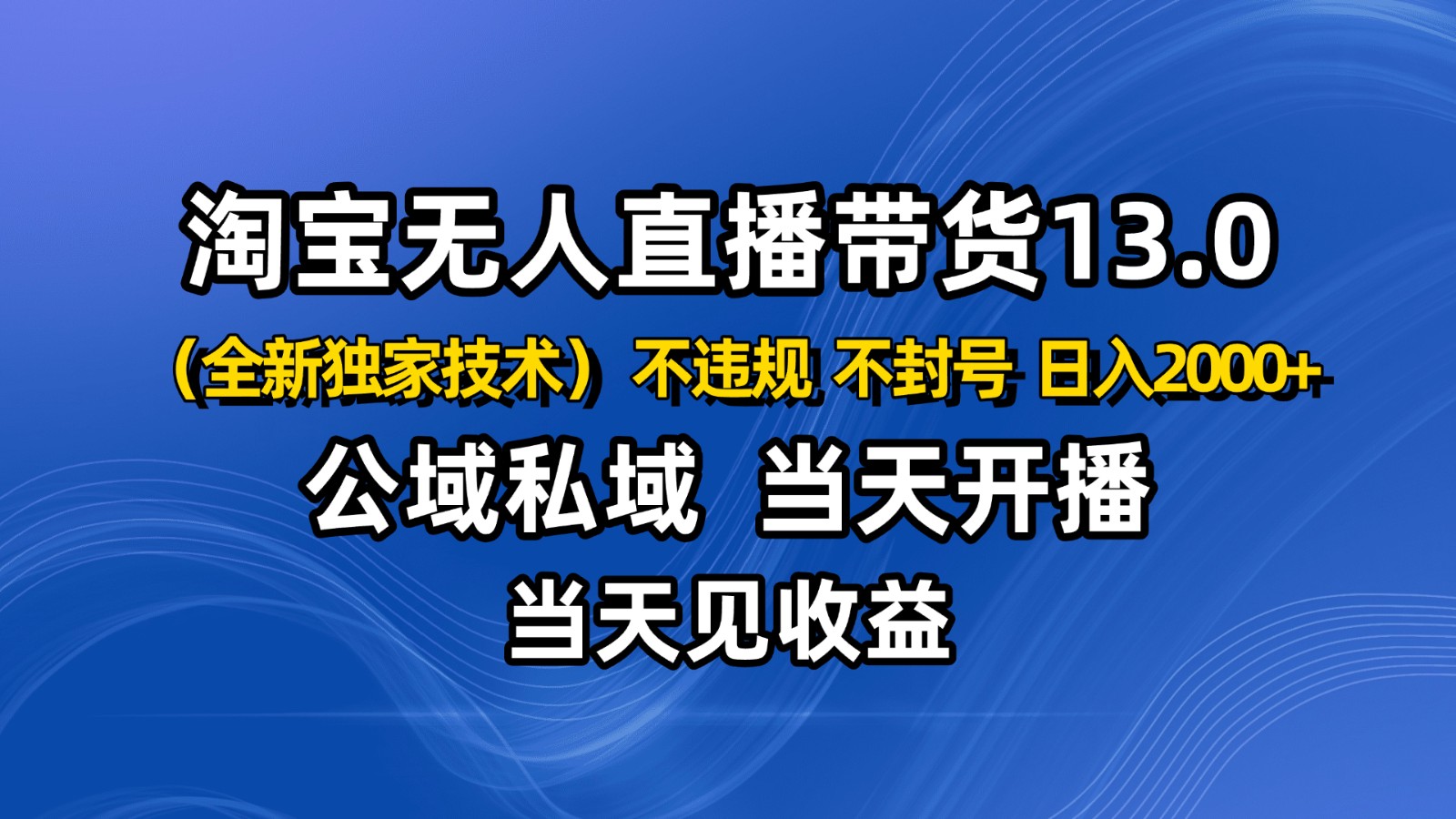 淘宝无人直播13.0，公域私域技术，不封号，不违规 布局下半年旺季赛道，日入2000+-网创猫